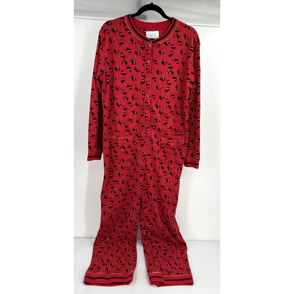 ASHLEY TAYLOR SLEEPWEAR ONE PIECE SCOTTY DOG‎ PAJAMAS Women's Size Medium Red